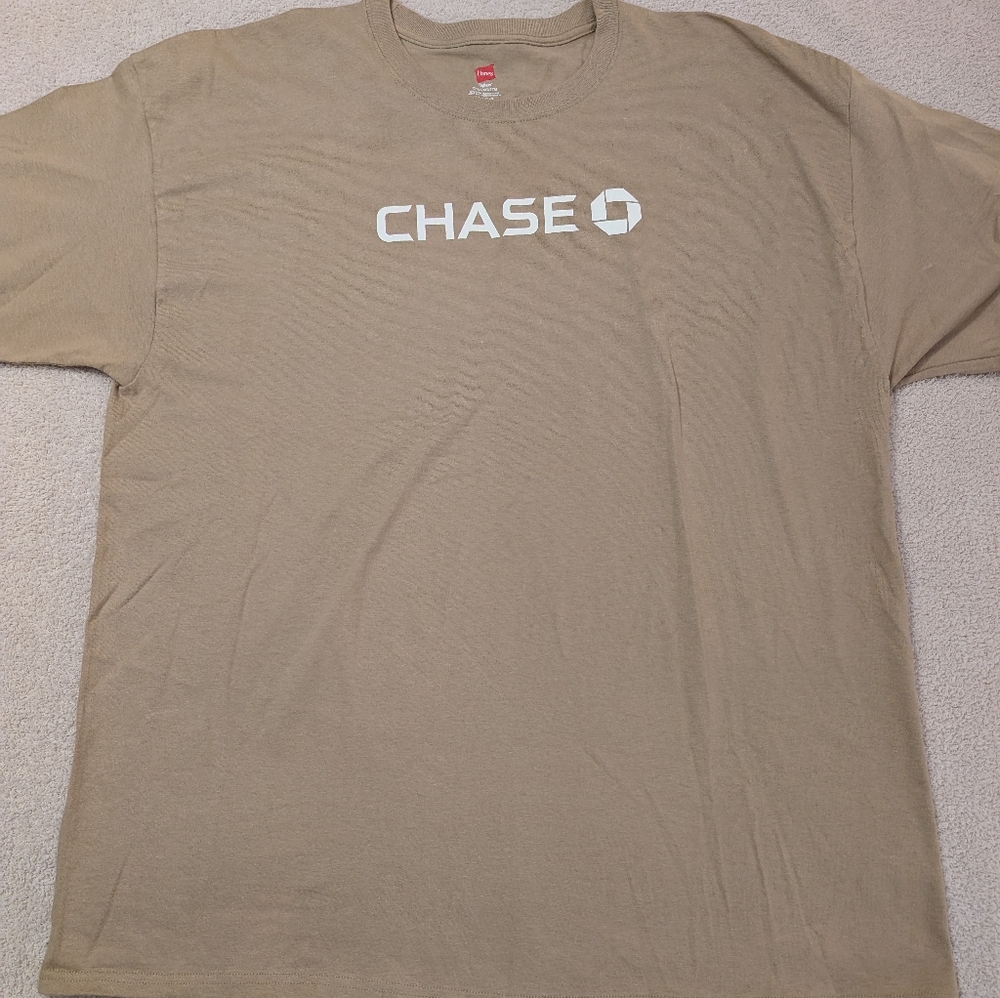 Hanes Chase Bank Shirt Mens Size 2XL Tan White Short Sleeve Employee Graphic
